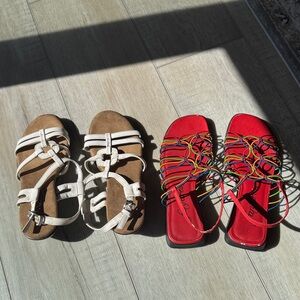 2 Pairs for 30- Red and Brown Strappy Sandals Set